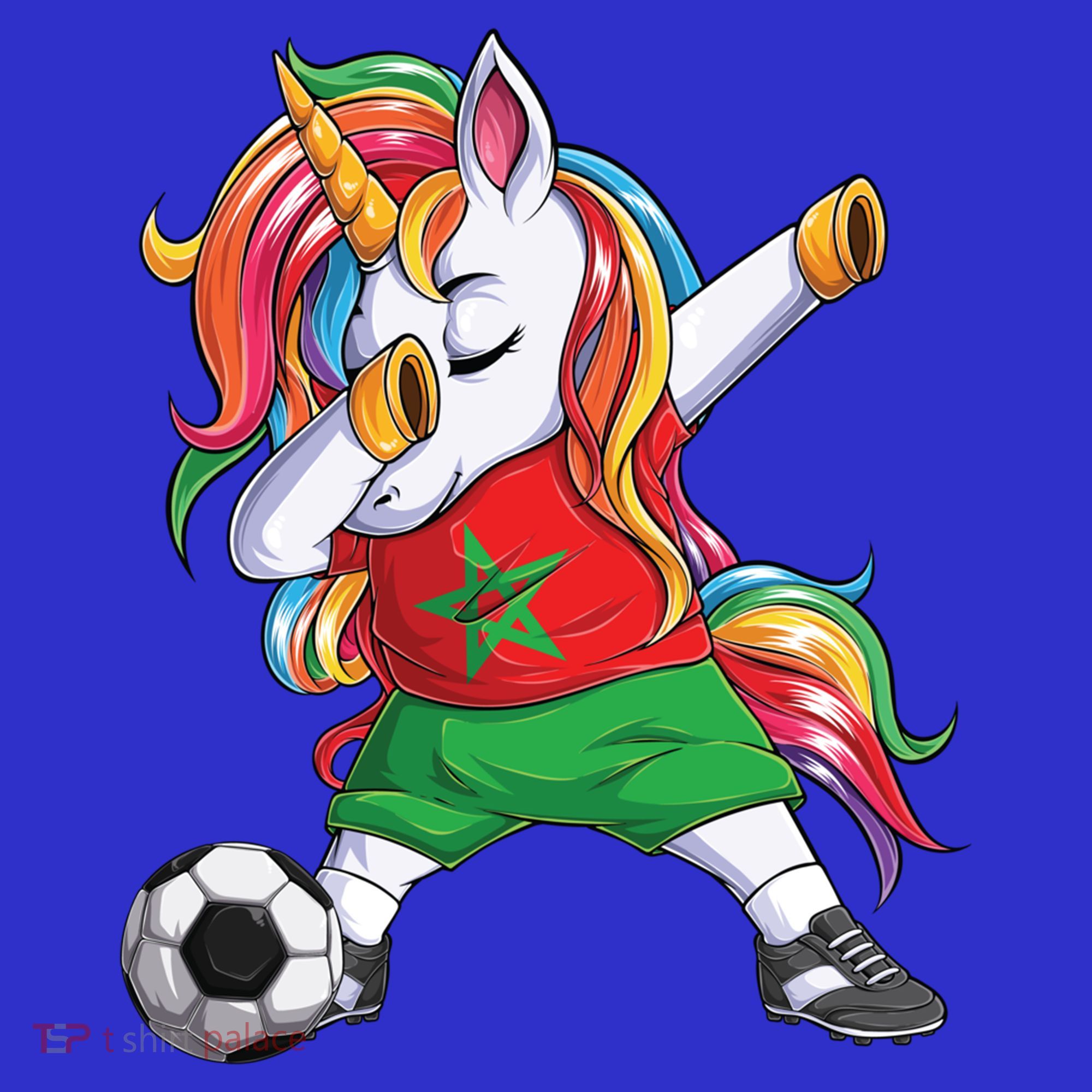Dab Unicorn Morocco Football Soccer Jersey Moroccan Flag Gift T-Shirt