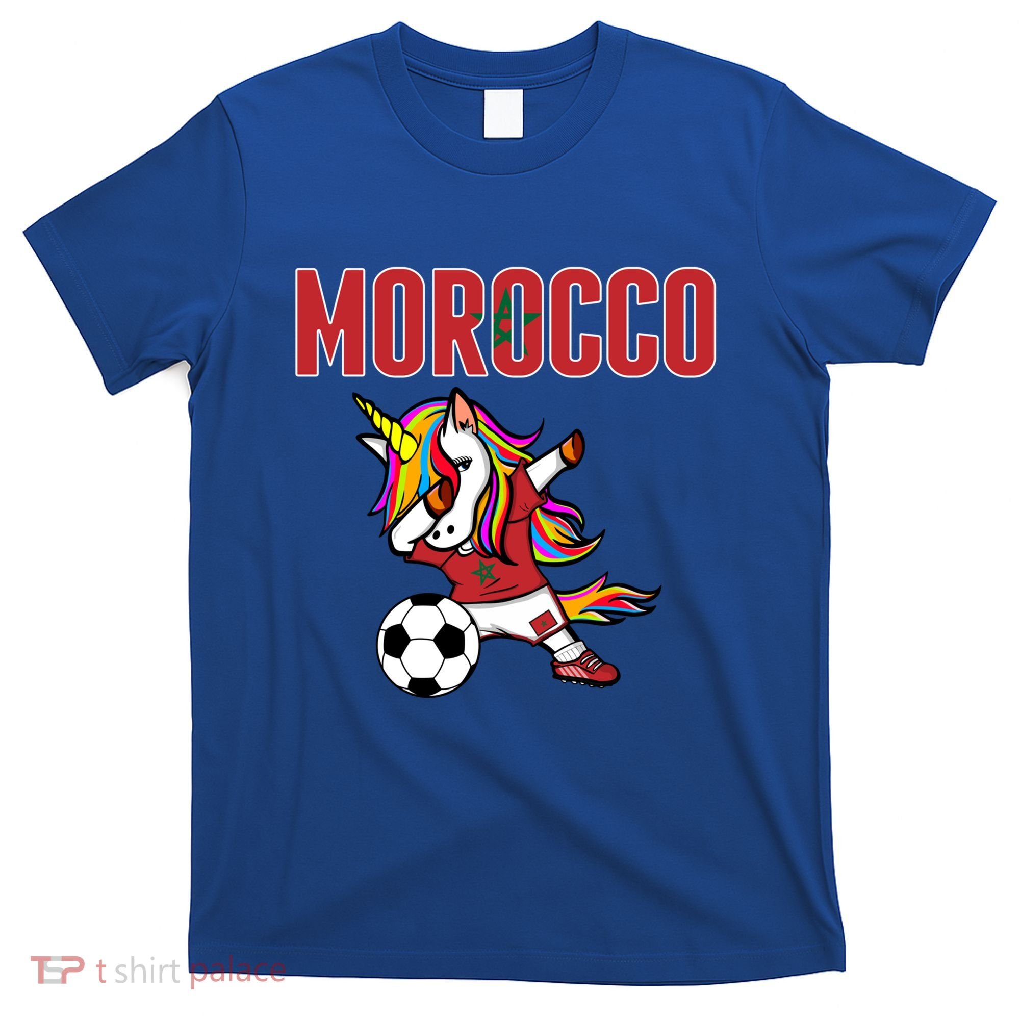 Dabbing Unicorn Morocco Soccer Fans Jersey Moroccan Flag Gift T-Shirt
