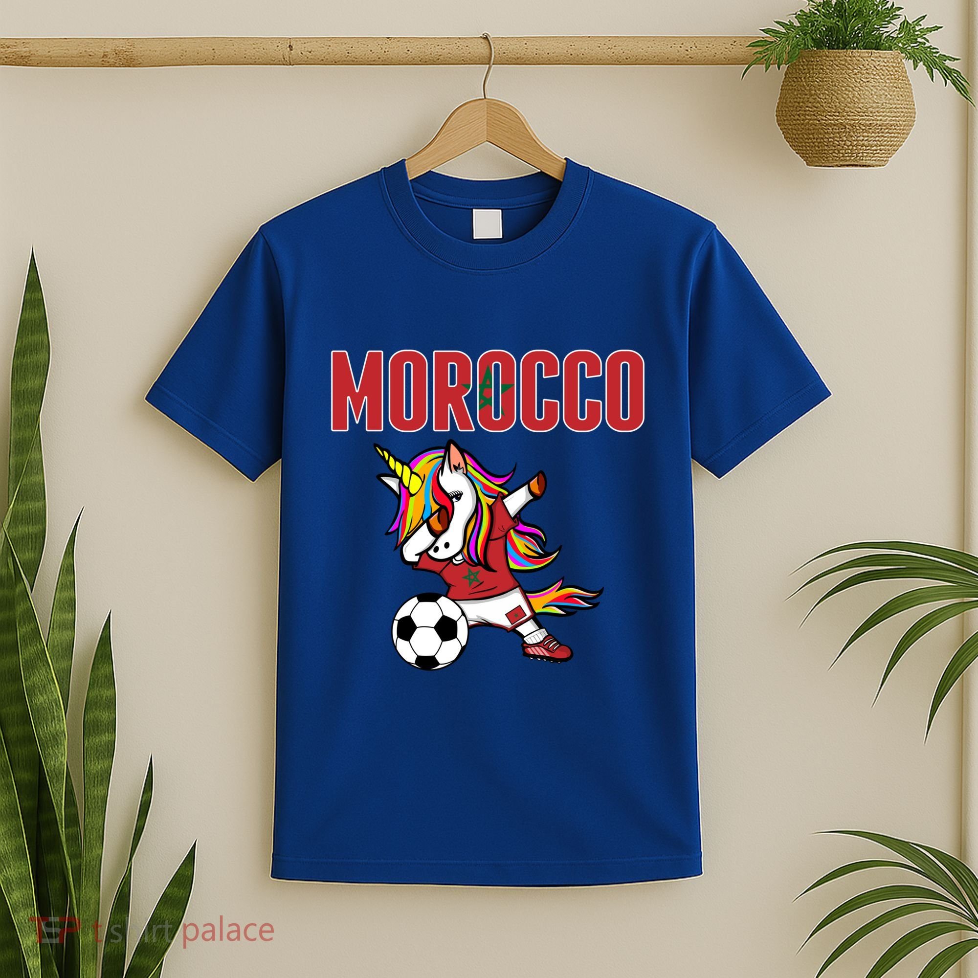 Dabbing Unicorn Morocco Soccer Fans Jersey Moroccan Flag Gift T-Shirt