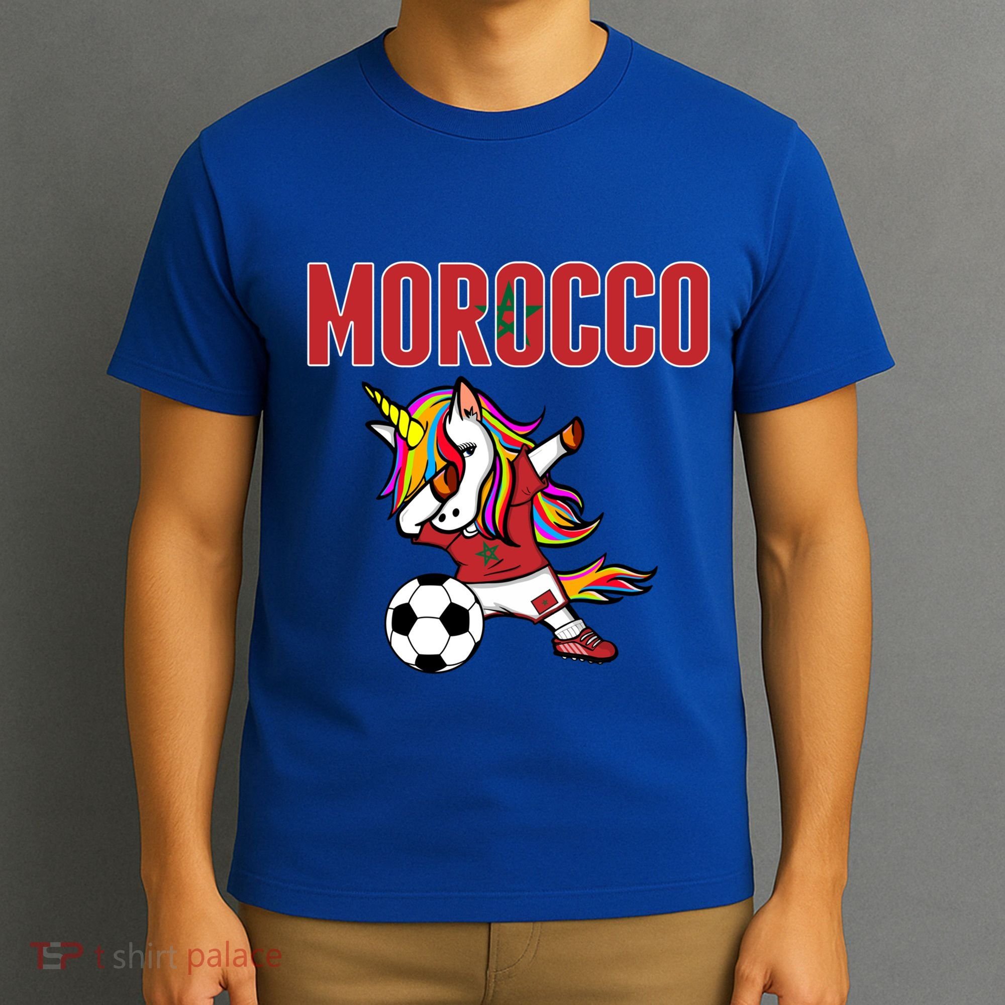 Dabbing Unicorn Morocco Soccer Fans Jersey Moroccan Flag Gift T-Shirt