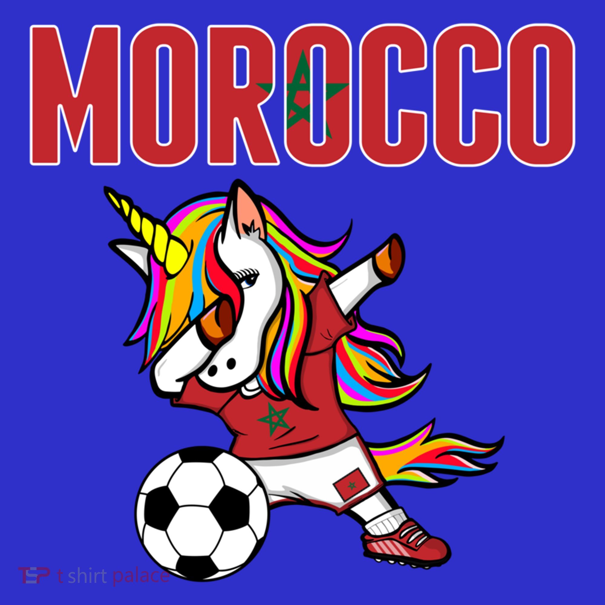 Dabbing Unicorn Morocco Soccer Fans Jersey Moroccan Flag Gift T-Shirt