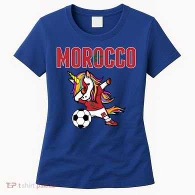 Dabbing Unicorn Morocco Soccer Fans Jersey Moroccan Flag Gift Women's T-Shirt