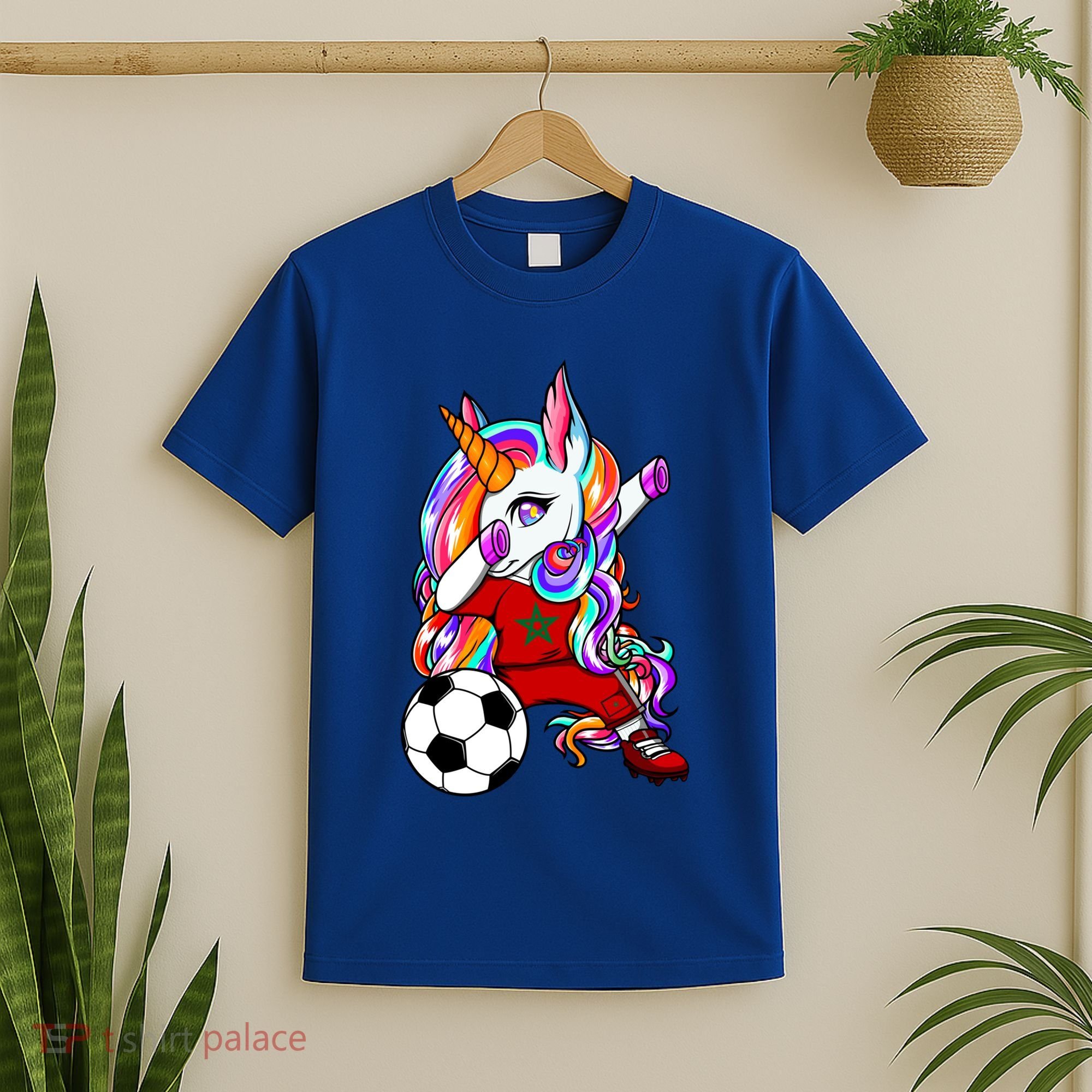 Dabbing Unicorn Morocco Soccer Fans Jersey Moroccan Football Cool Gift T-Shirt