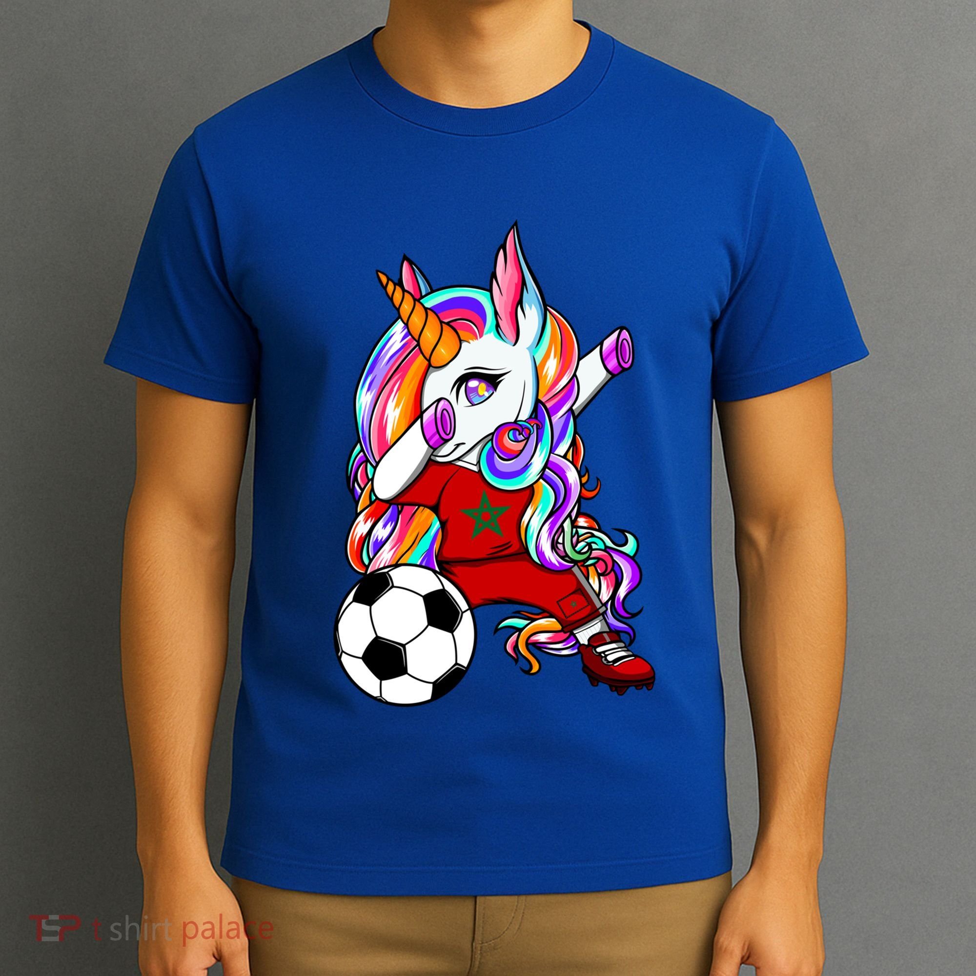 Dabbing Unicorn Morocco Soccer Fans Jersey Moroccan Football Cool Gift T-Shirt