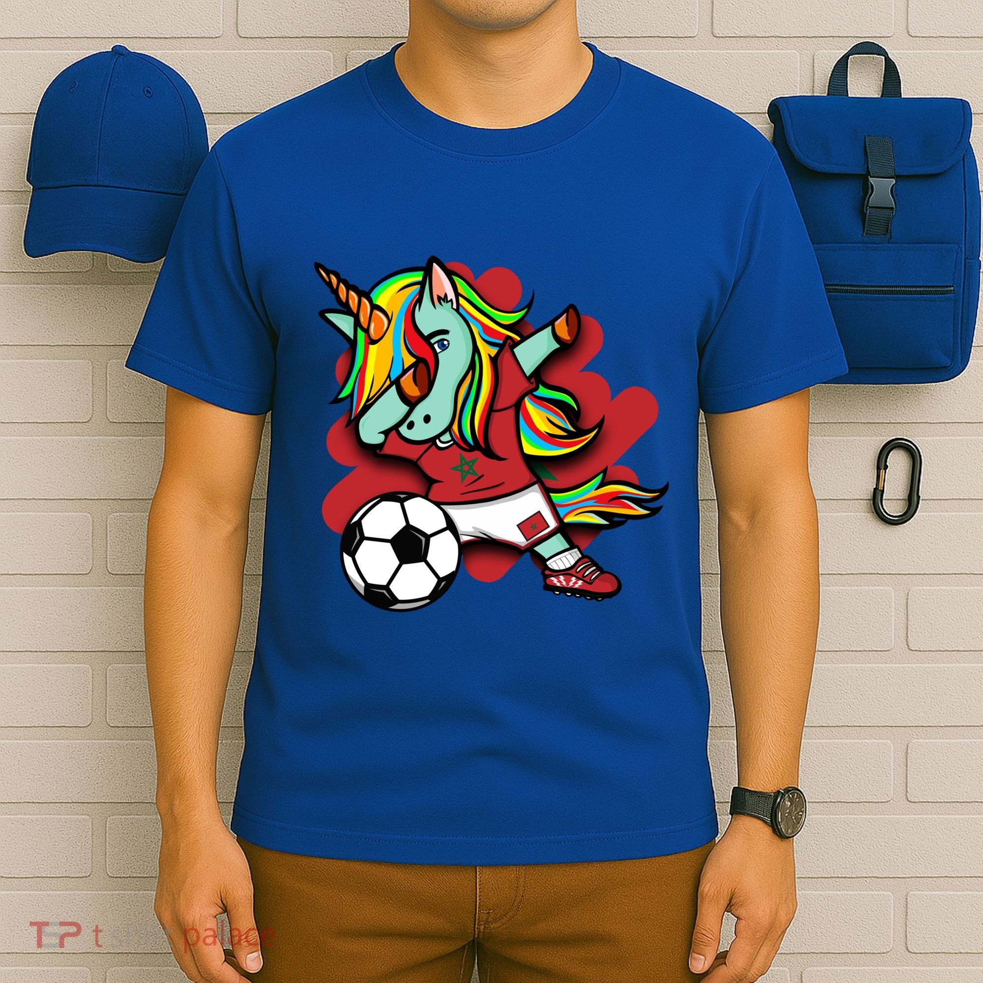 Dabbing Unicorn Morocco Soccer Lovers Jersey Moroccan Sports Gift T-Shirt