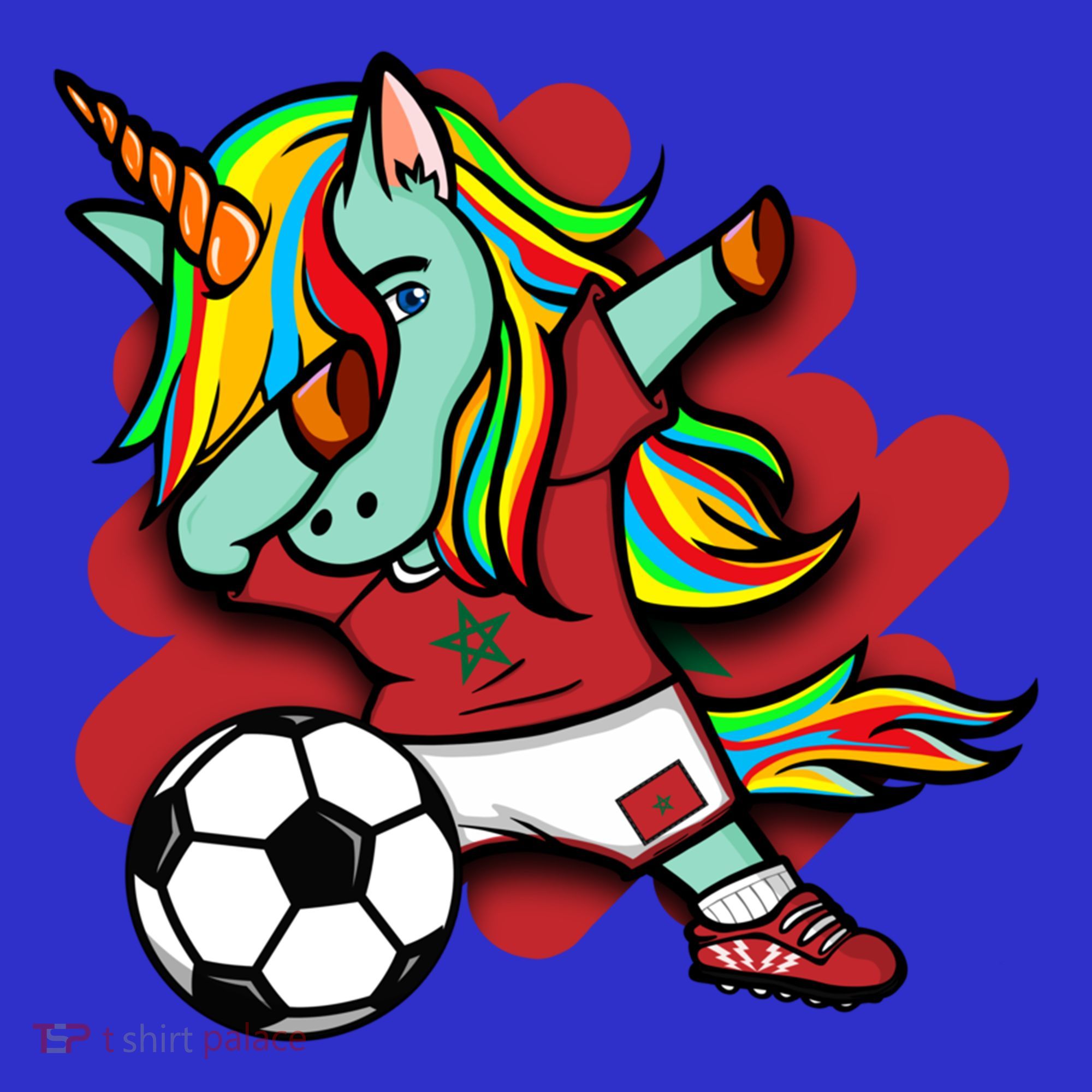 Dabbing Unicorn Morocco Soccer Lovers Jersey Moroccan Sports Gift T-Shirt