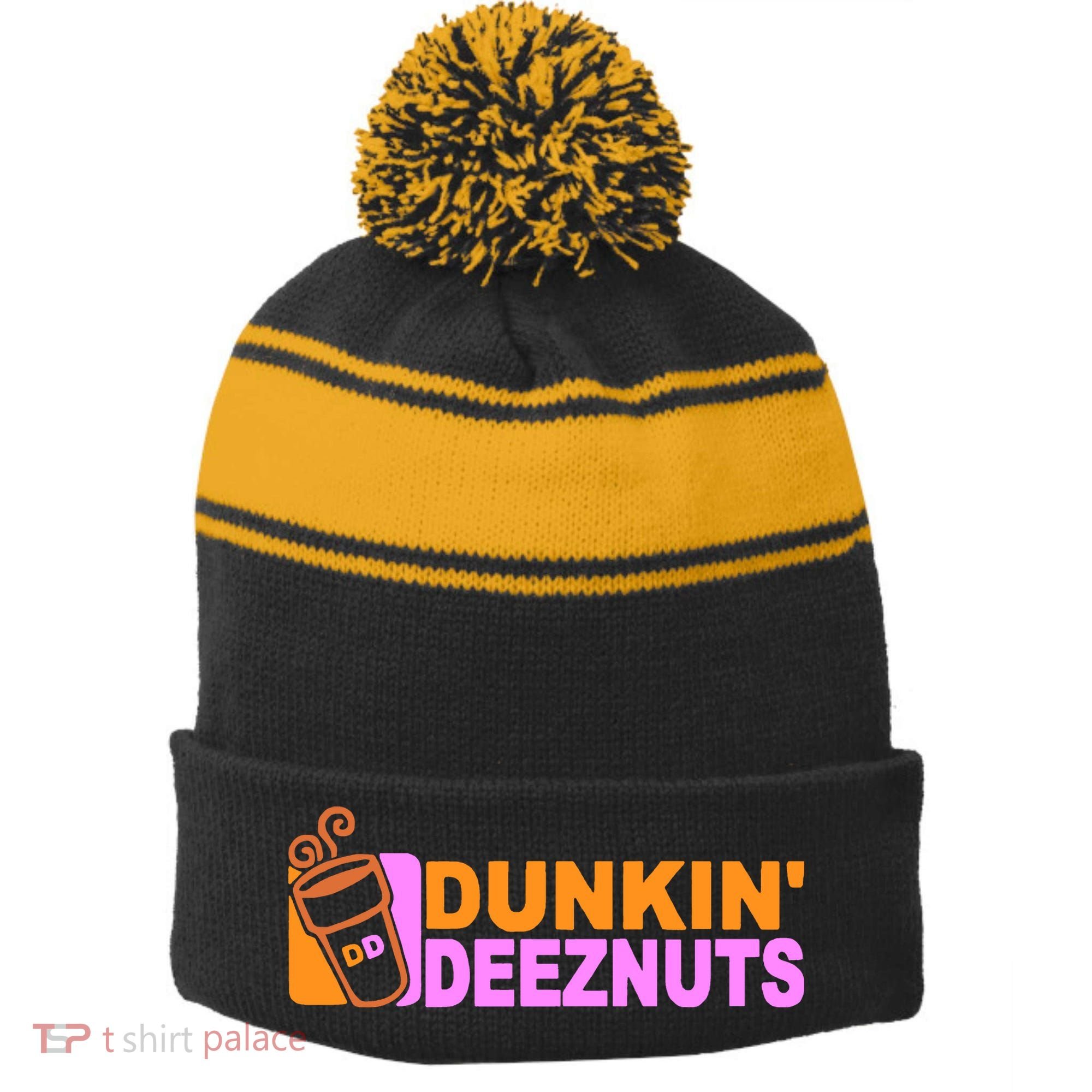 Dunkin Deeznuts Stripe Pom Pom Beanie