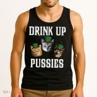 Drink Up Pussies Funny Cat Drinking St Patricks Day Tank Top thumb 3