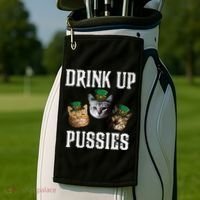 Drink Up Pussies Funny Cat Drinking St Patricks Day Golf Towel thumb 2