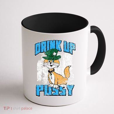 Drink Up Pussy Cat Distressed Saint Patrick's Day Coffee Mug back
