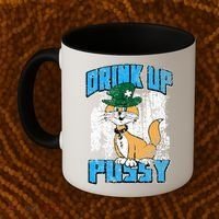 Drink Up Pussy Cat Distressed Saint Patrick's Day Coffee Mug thumb 2