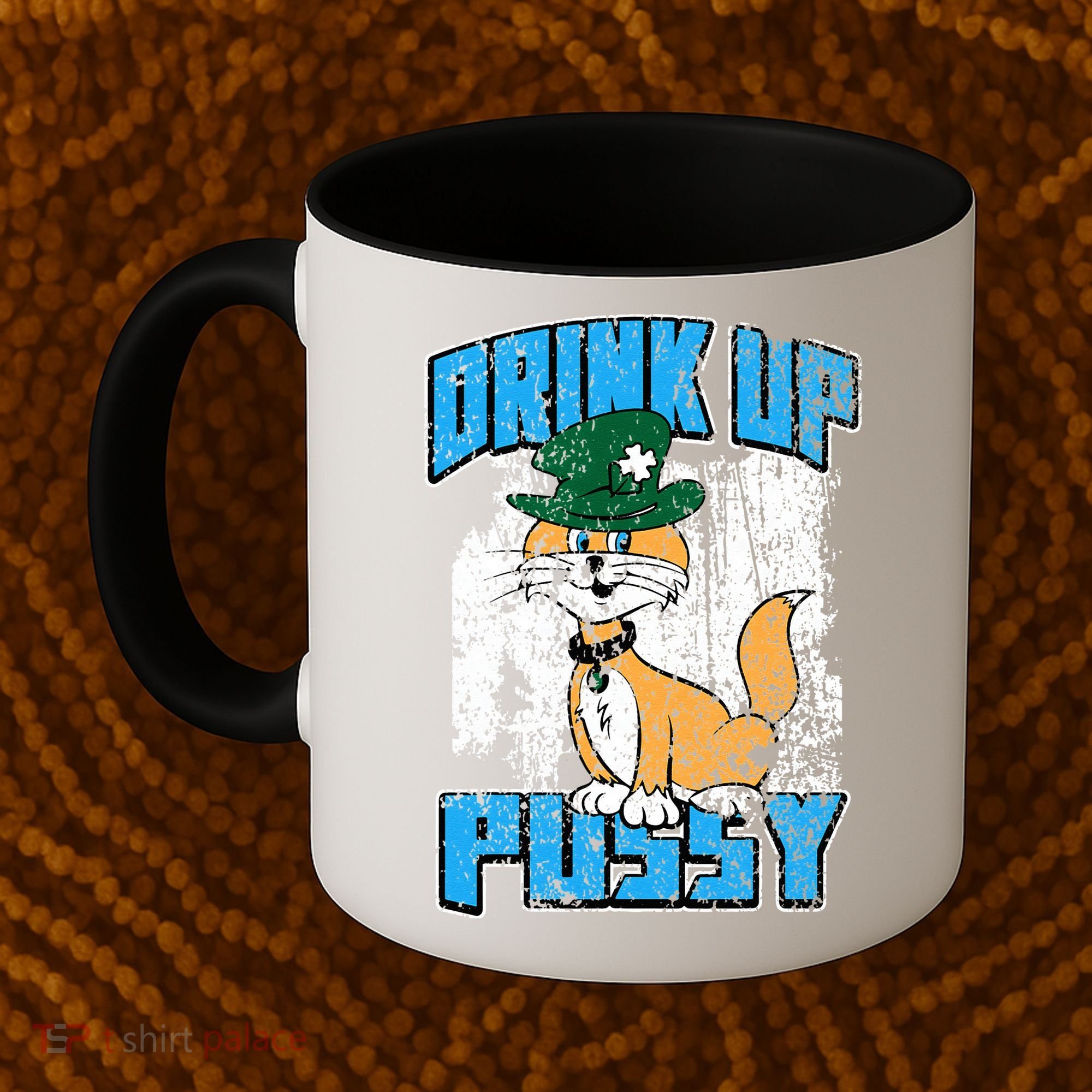 Drink Up Pussy Cat Distressed Saint Patrick's Day Coffee Mug