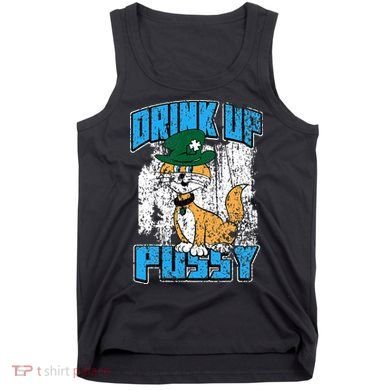 Drink Up Pussy Cat Distressed Saint Patrick's Day Tank Top
