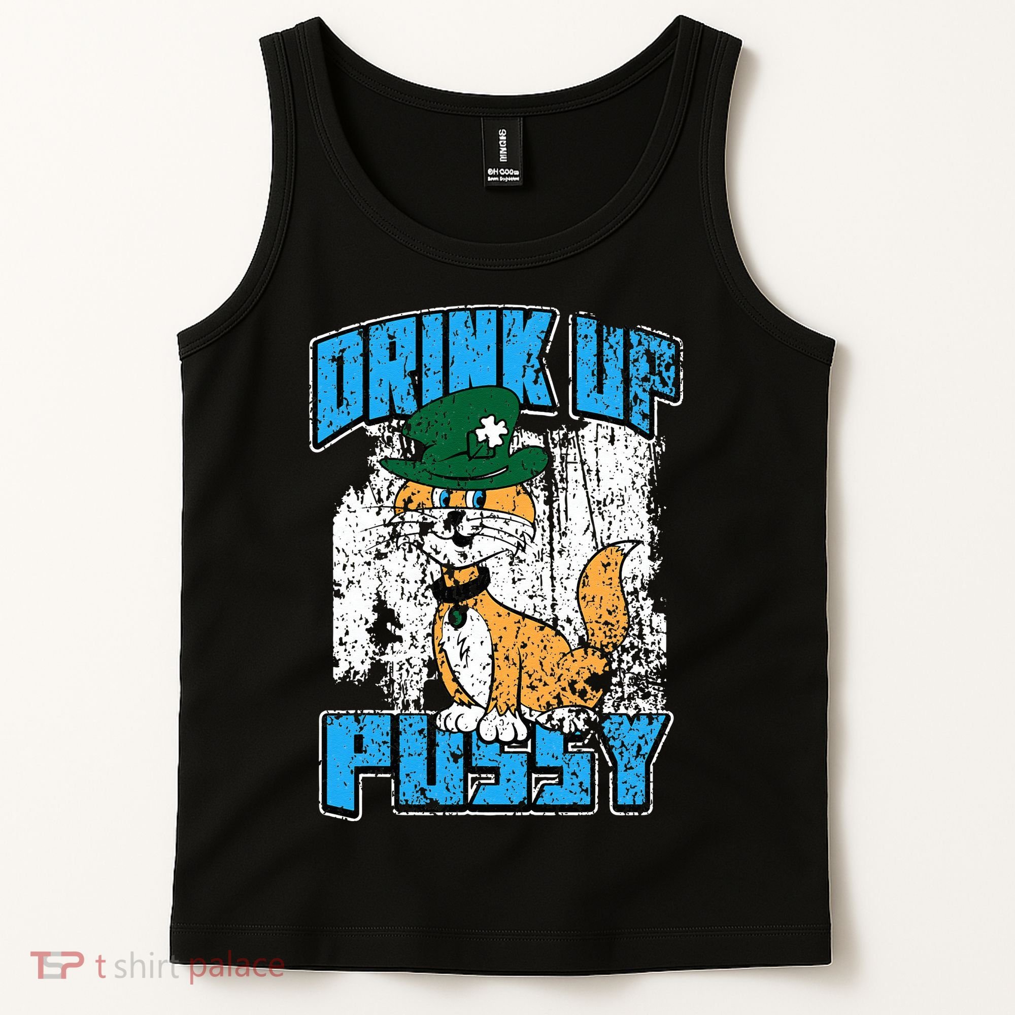 Drink Up Pussy Cat Distressed Saint Patrick's Day Tank Top