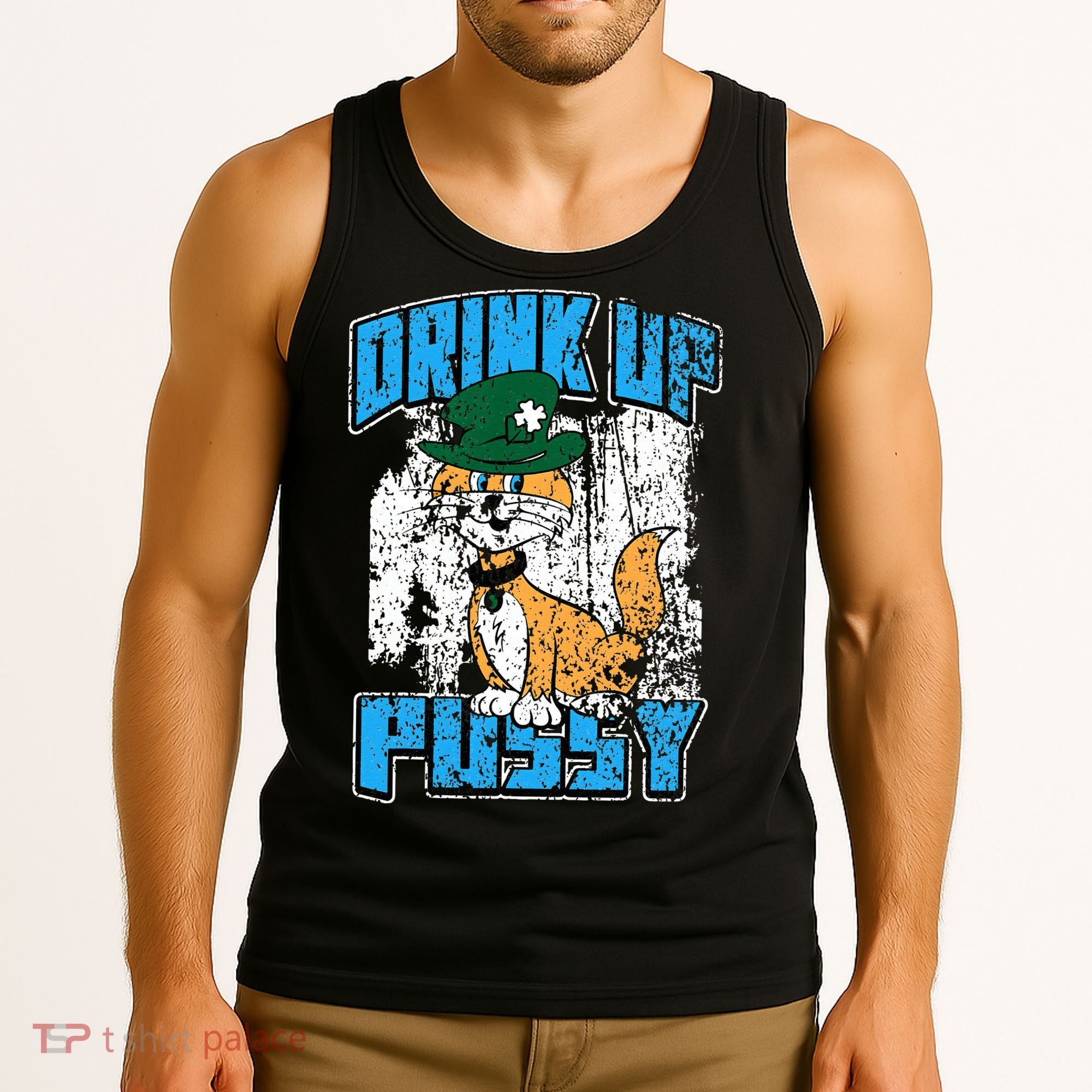 Drink Up Pussy Cat Distressed Saint Patrick's Day Tank Top