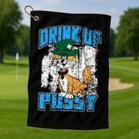 Drink Up Pussy Cat Distressed Saint Patrick's Day Golf Towel thumb 1