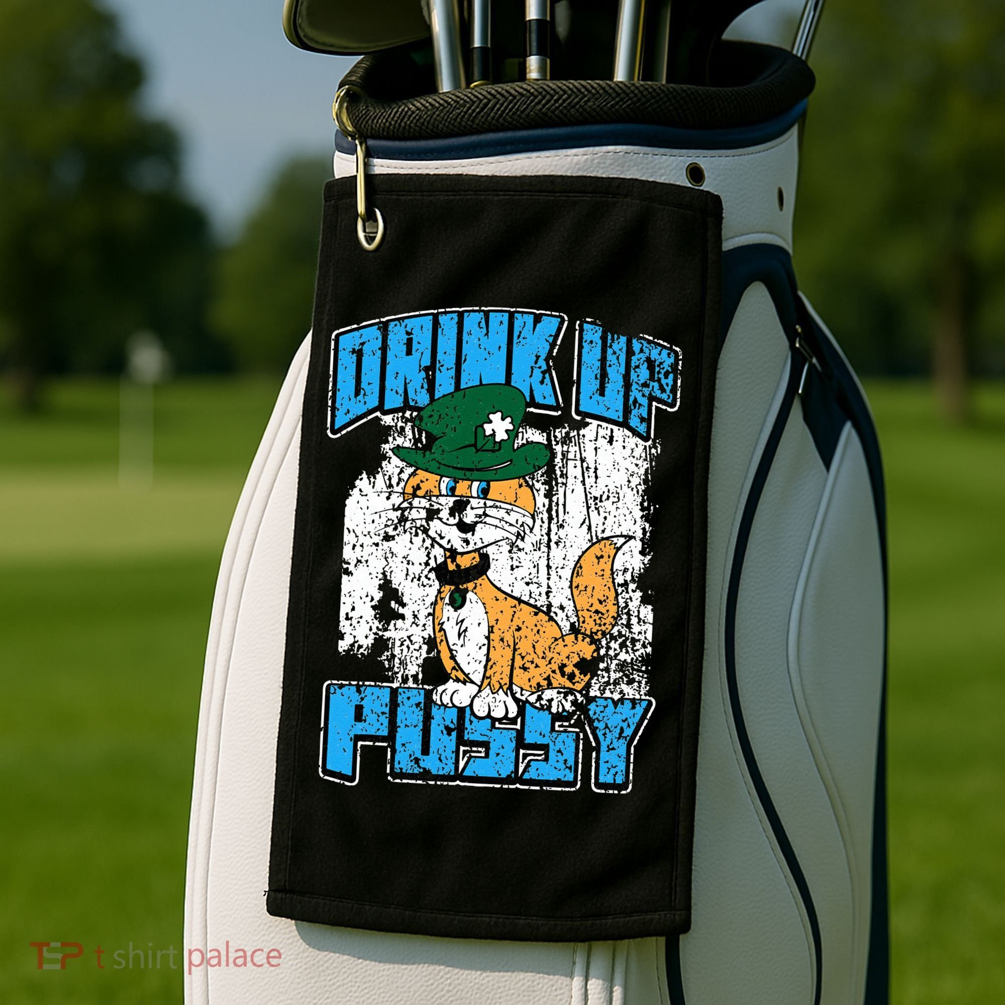 Drink Up Pussy Cat Distressed Saint Patrick's Day Golf Towel
