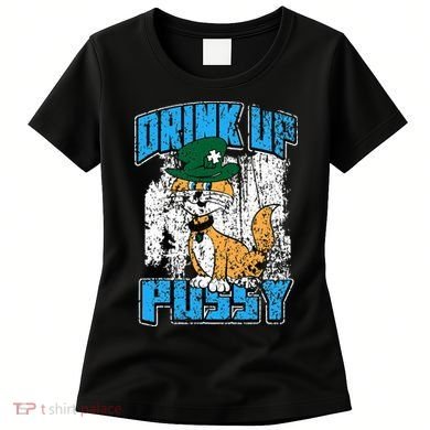 Drink Up Pussy Cat Distressed Saint Patrick's Day Women's T-Shirt