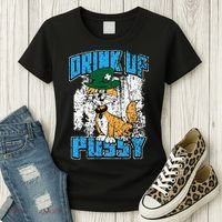 Drink Up Pussy Cat Distressed Saint Patrick's Day Women's T-Shirt thumb 3