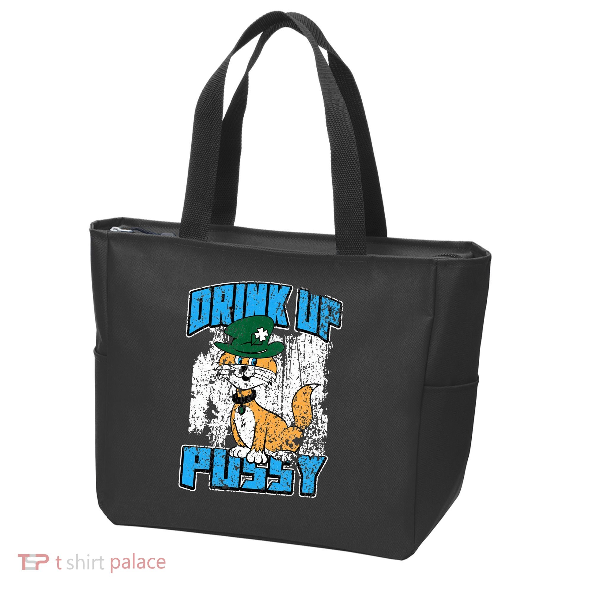 Drink Up Pussy Cat Distressed Saint Patrick's Day Tote Bag