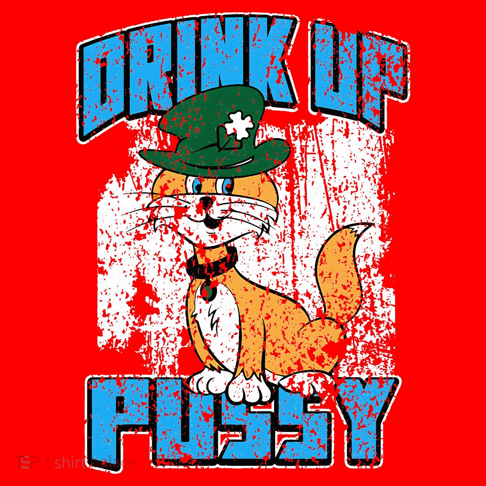 Drink Up Pussy Cat Distressed Saint Patrick's Day Santa Hat