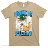 Drink Up Pussy Cat Distressed Saint Patrick's Day T-Shirt thumb 0