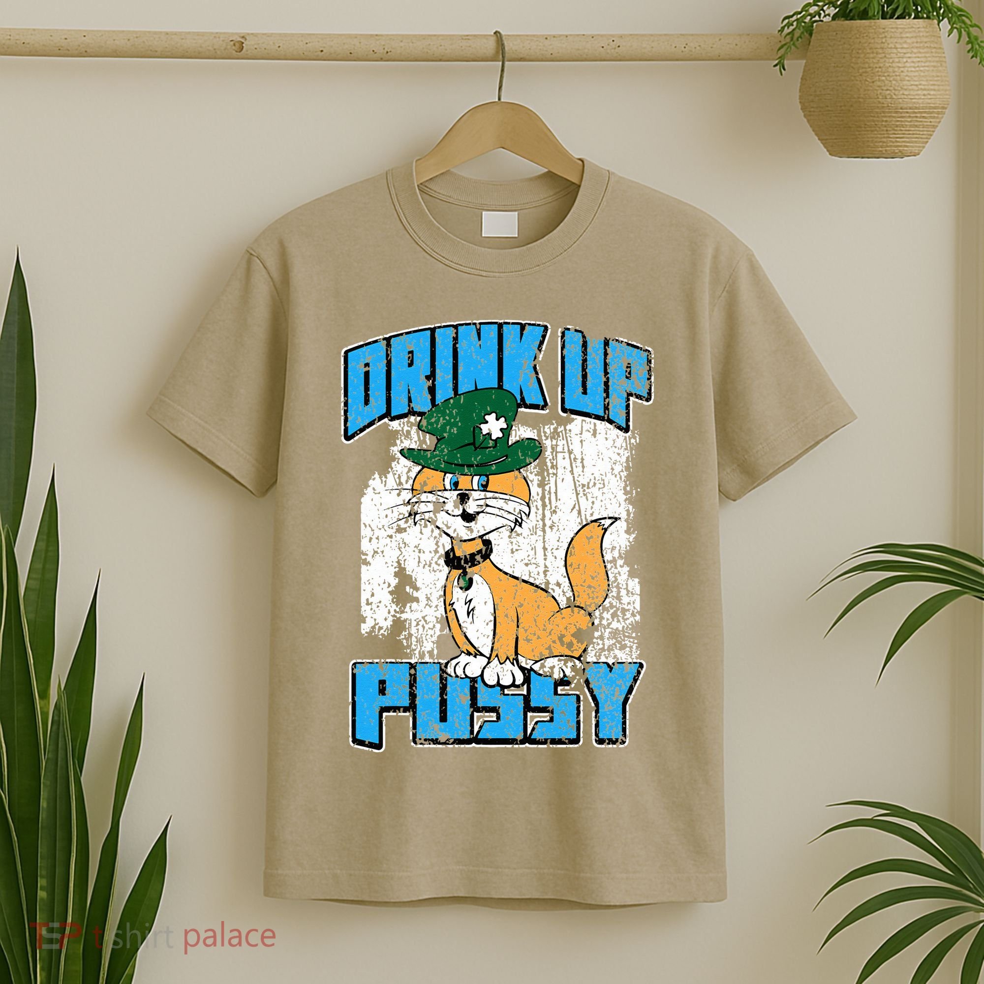 Drink Up Pussy Cat Distressed Saint Patrick's Day T-Shirt