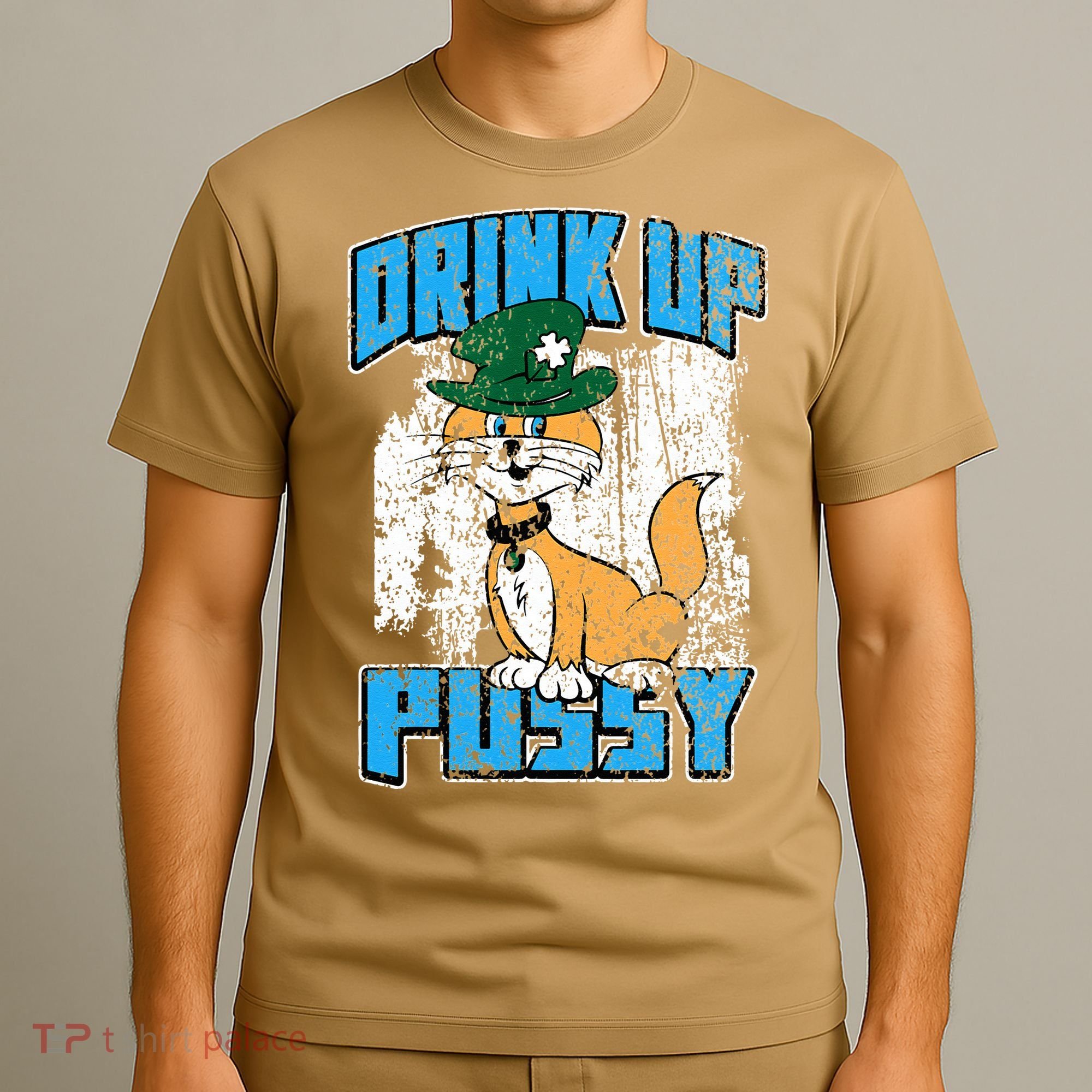 Drink Up Pussy Cat Distressed Saint Patrick's Day T-Shirt