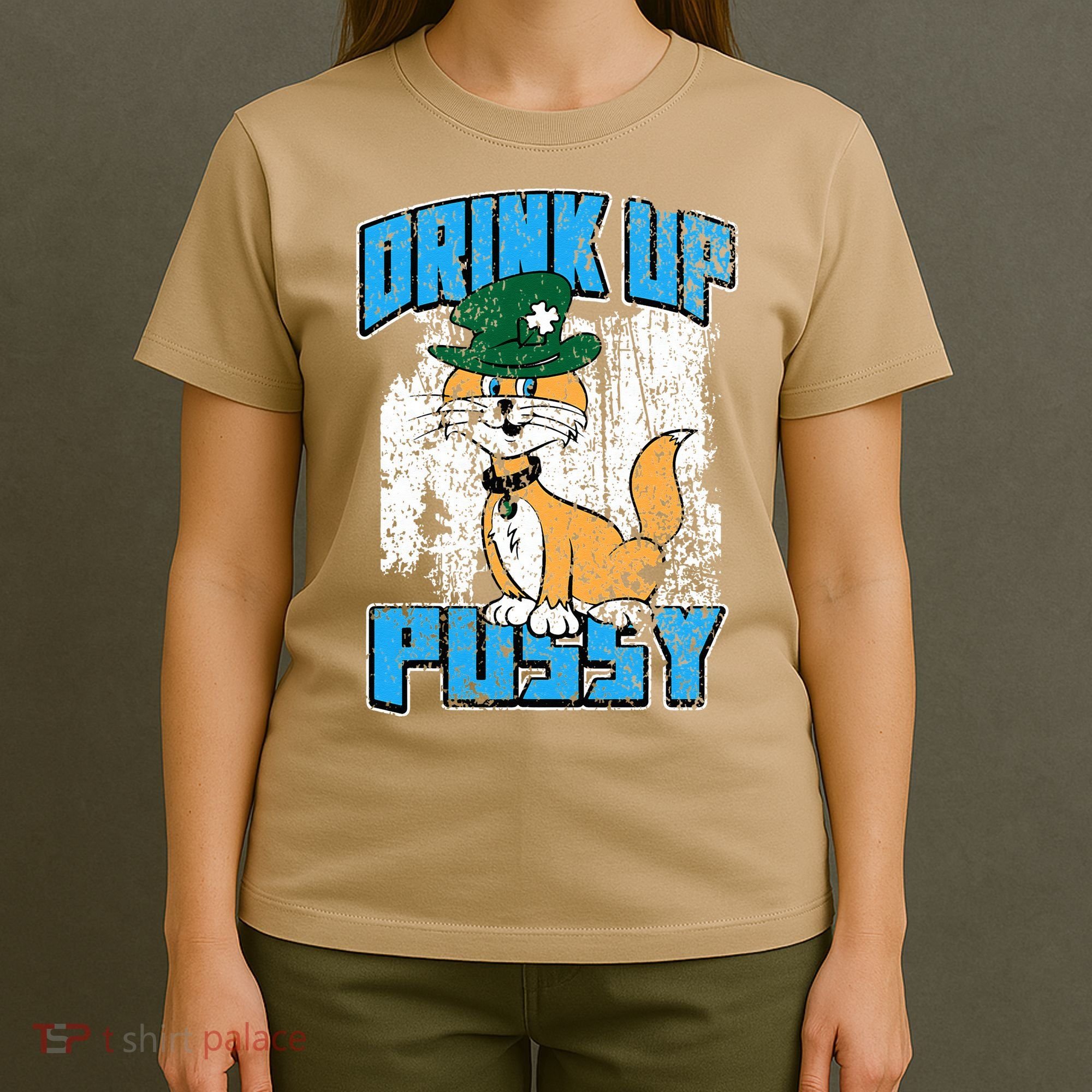 Drink Up Pussy Cat Distressed Saint Patrick's Day T-Shirt