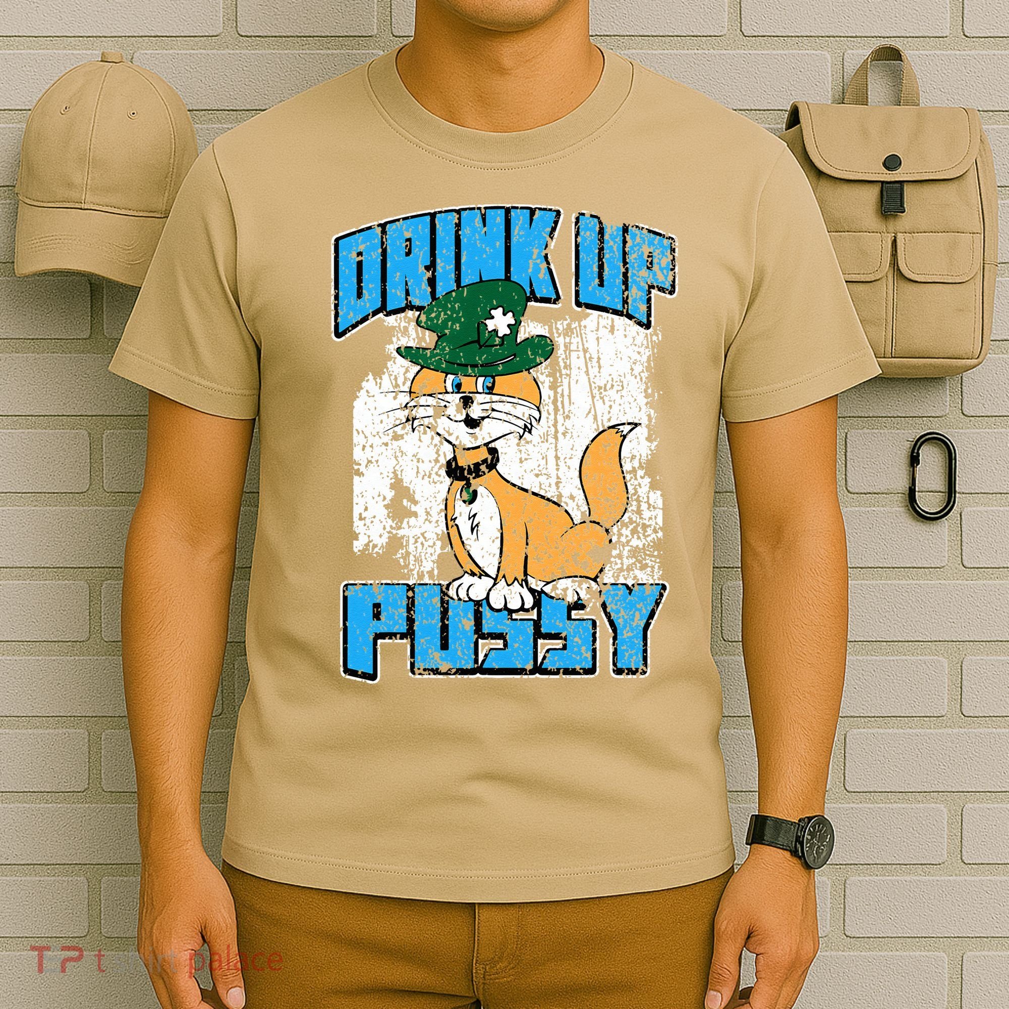 Drink Up Pussy Cat Distressed Saint Patrick's Day T-Shirt