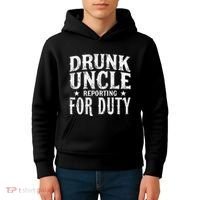 Drunk Uncle Reporting For Duty Drunk Uncle Funny Drinking Kids Hoodie thumb 4