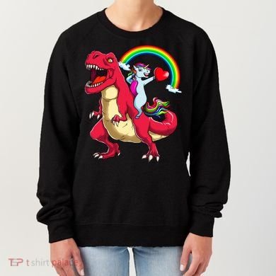 Dabbing Unicorn Riding Dinosaur Valentines Day Rainbow Space Gift Women's Sweatshirt