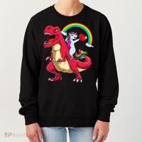 Dabbing Unicorn Riding Dinosaur Valentines Day Rainbow Space Gift Women's Sweatshirt thumb 0