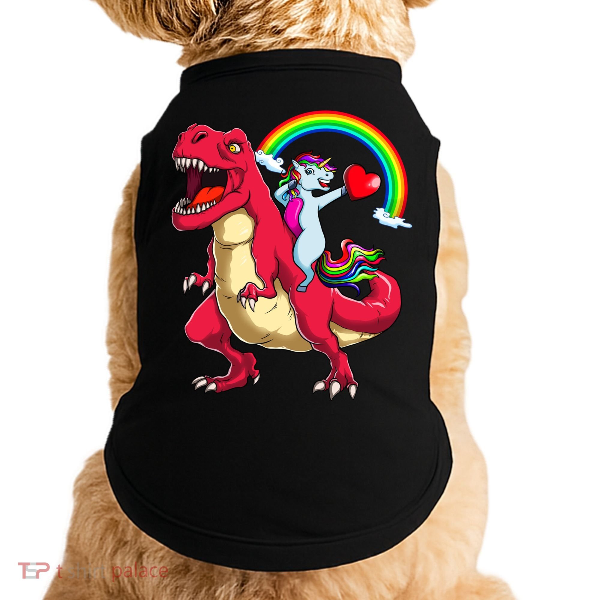 Dabbing Unicorn Riding Dinosaur Valentines Day Rainbow Space Gift Doggie Tank