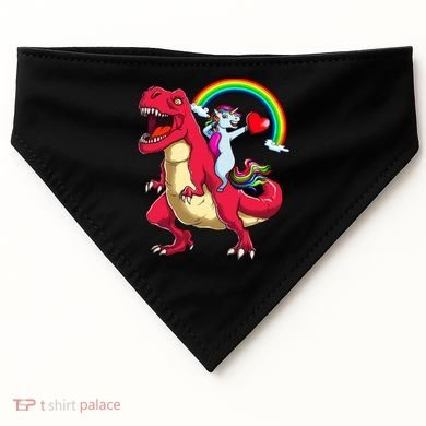 Dabbing Unicorn Riding Dinosaur Valentines Day Rainbow Space Gift USA-Made Doggie Bandana