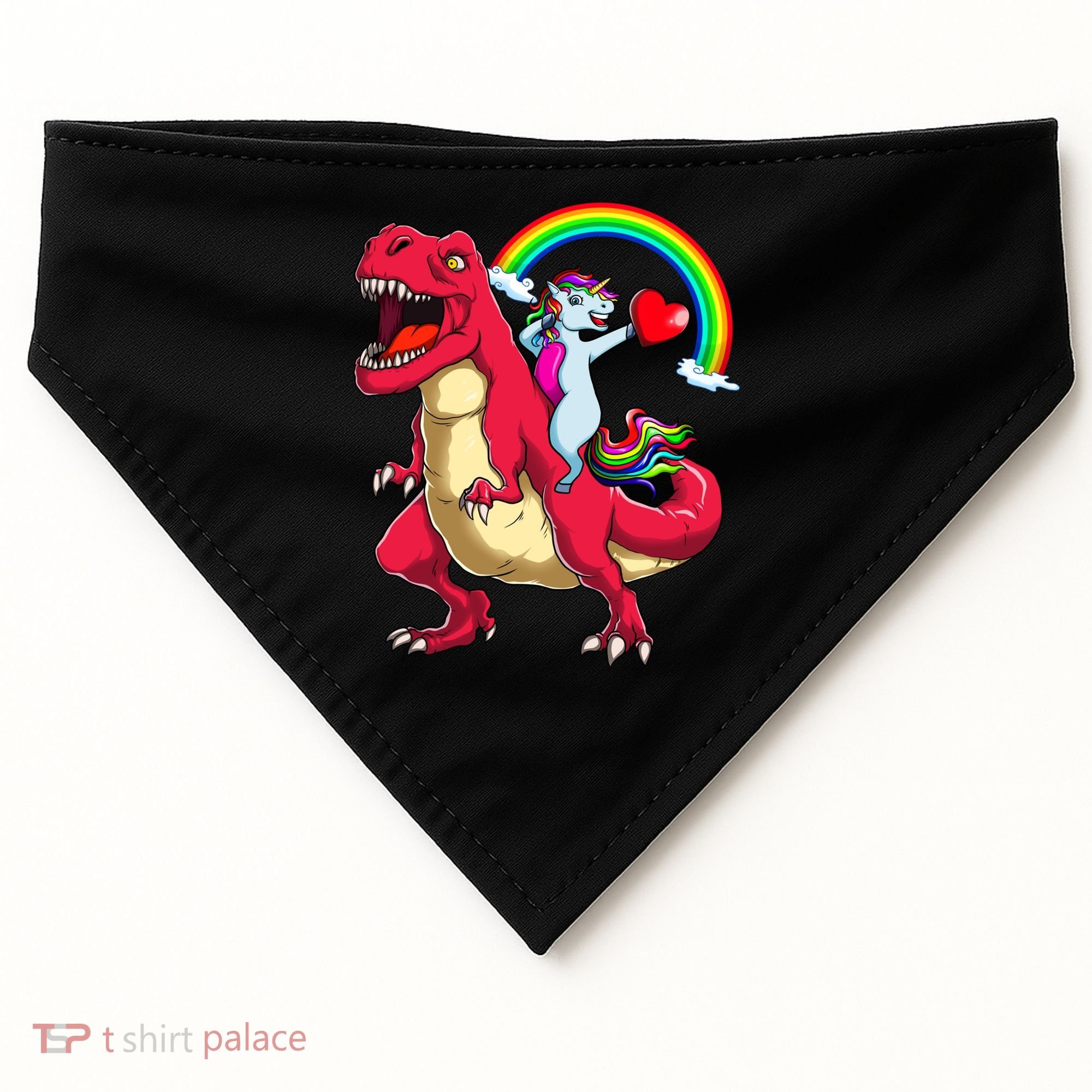 Dabbing Unicorn Riding Dinosaur Valentines Day Rainbow Space Gift USA-Made Doggie Bandana