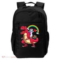 Dabbing Unicorn Riding Dinosaur Valentines Day Rainbow Space Gift Backpack thumb 0