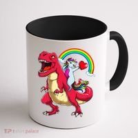 Dabbing Unicorn Riding Dinosaur Valentines Day Rainbow Space Gift Coffee Mug thumb 1