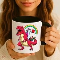 Dabbing Unicorn Riding Dinosaur Valentines Day Rainbow Space Gift Coffee Mug thumb 3