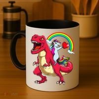 Dabbing Unicorn Riding Dinosaur Valentines Day Rainbow Space Gift Coffee Mug thumb 4