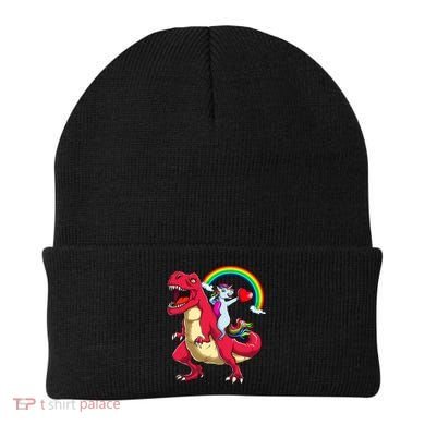 Dabbing Unicorn Riding Dinosaur Valentines Day Rainbow Space Gift Beanie