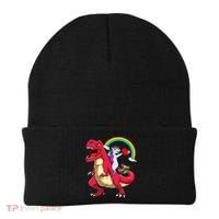 Dabbing Unicorn Riding Dinosaur Valentines Day Rainbow Space Gift Beanie thumb 0