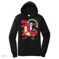 Dabbing Unicorn Riding Dinosaur Valentines Day Rainbow Space Gift Women's Hoodie thumb 0