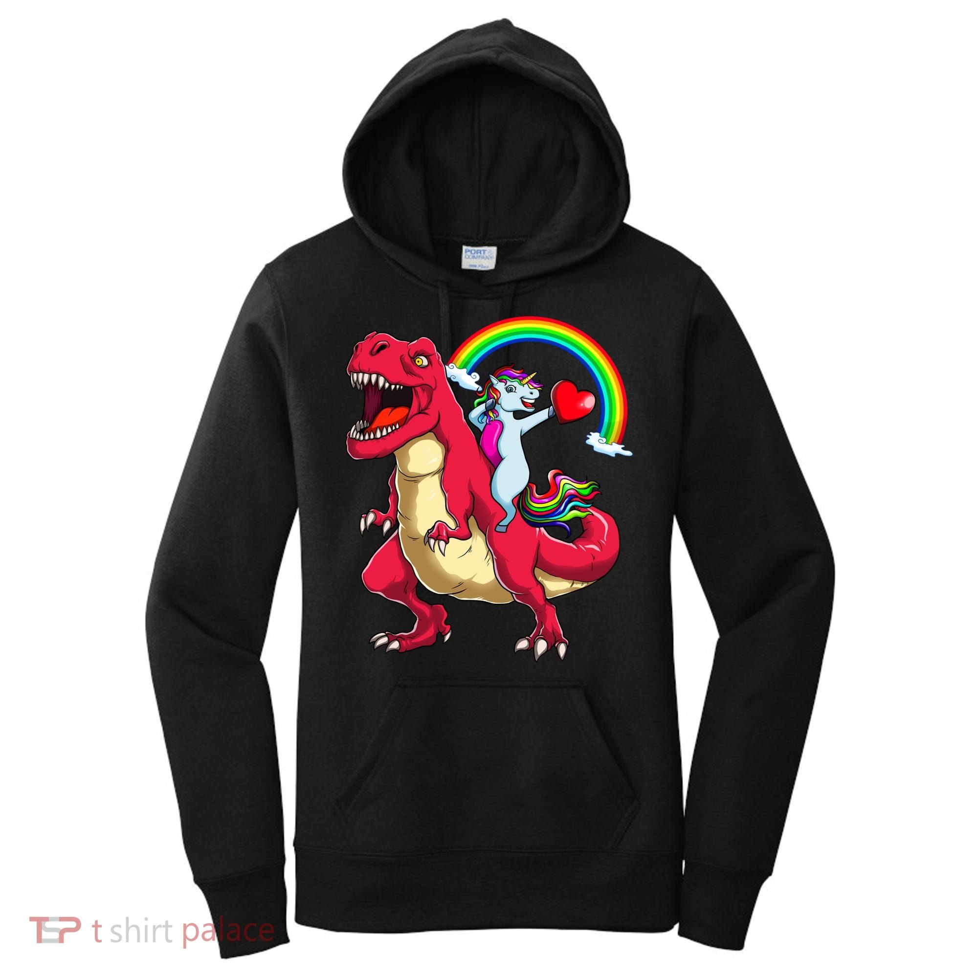 Dabbing Unicorn Riding Dinosaur Valentines Day Rainbow Space Gift Women's Hoodie