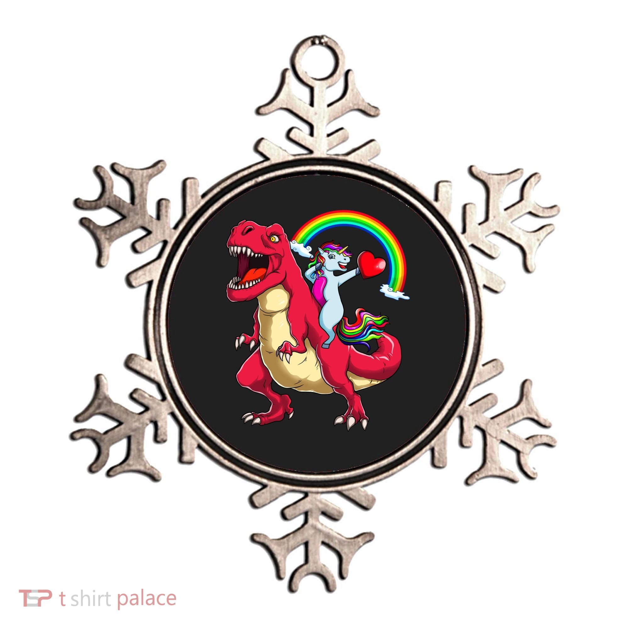 Dabbing Unicorn Riding Dinosaur Valentines Day Rainbow Space Gift Ornament
