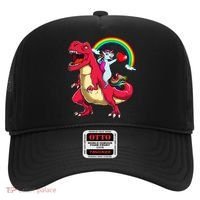 Dabbing Unicorn Riding Dinosaur Valentines Day Rainbow Space Gift Hat thumb 0