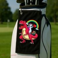 Dabbing Unicorn Riding Dinosaur Valentines Day Rainbow Space Gift Golf Towel thumb 2