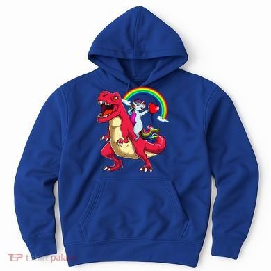 Dabbing Unicorn Riding Dinosaur Valentines Day Rainbow Space Gift Hoodie