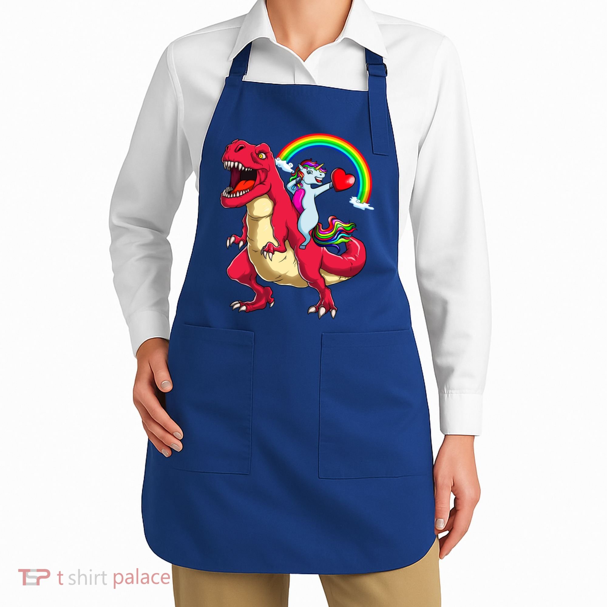 Dabbing Unicorn Riding Dinosaur Valentines Day Rainbow Space Gift Apron