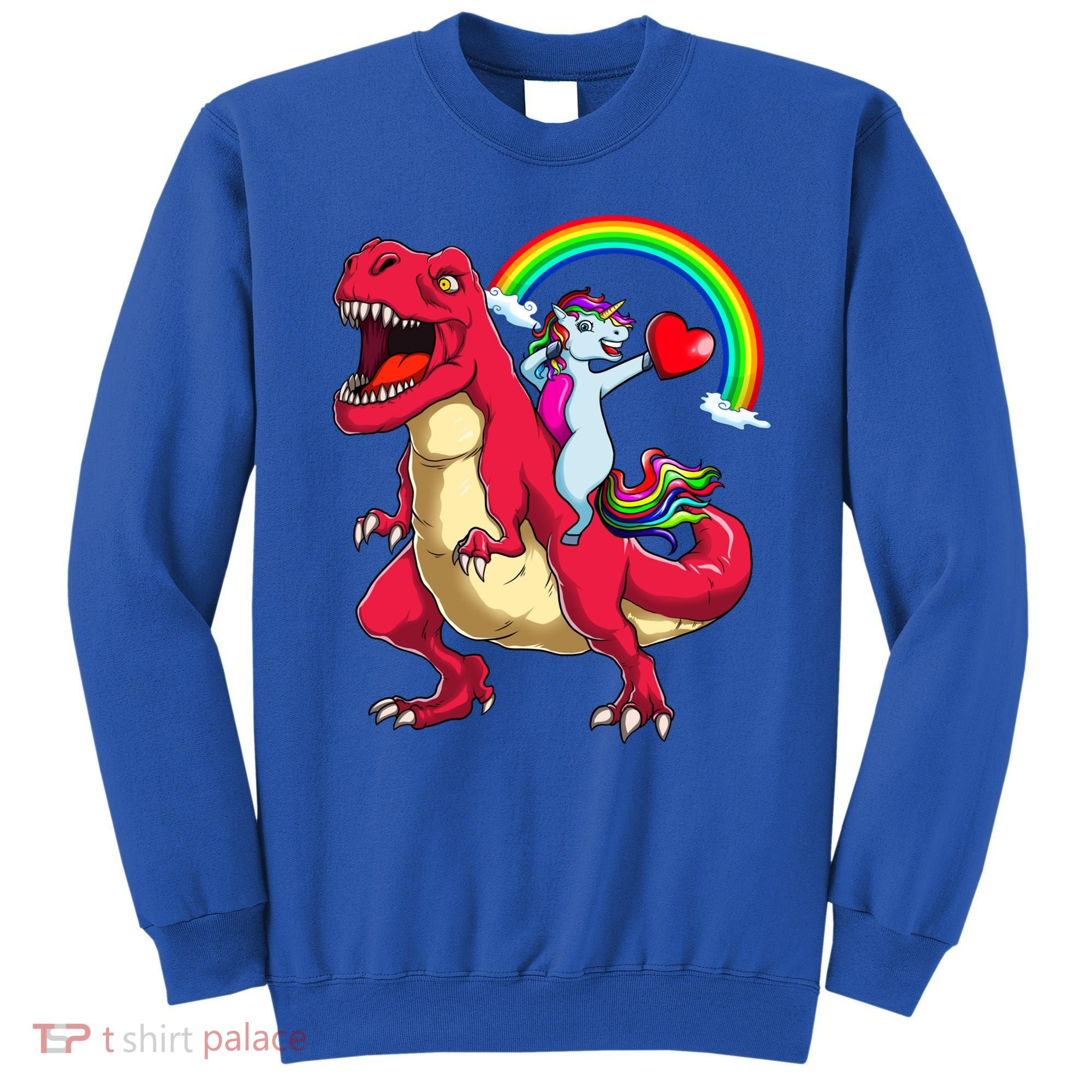 Dabbing Unicorn Riding Dinosaur Valentines Day Rainbow Space Gift Sweatshirt